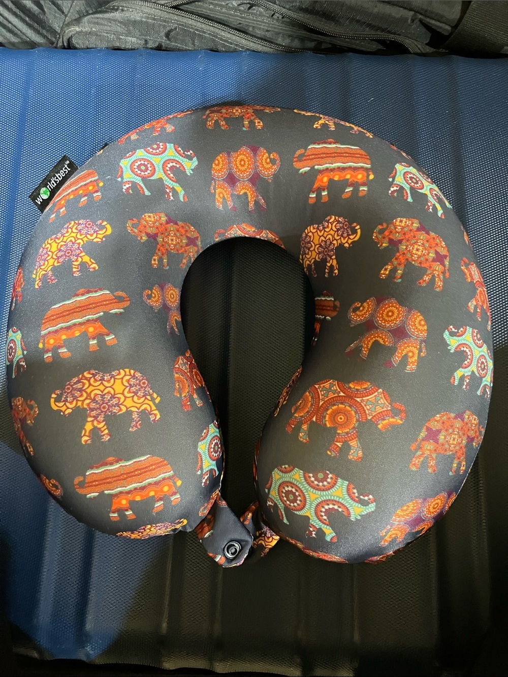 Memory foam Travel Neck Pillow - Orange Elephant Print